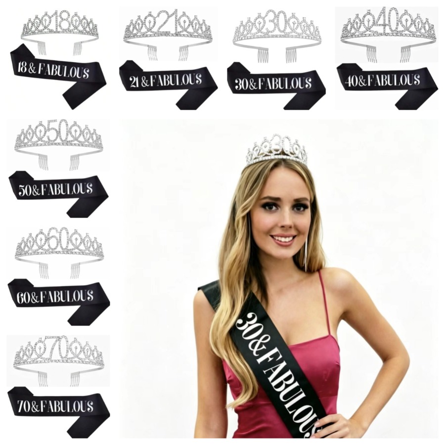 Birthday Sash Glitter - Couronne de Tiara Scintillante Argentée et