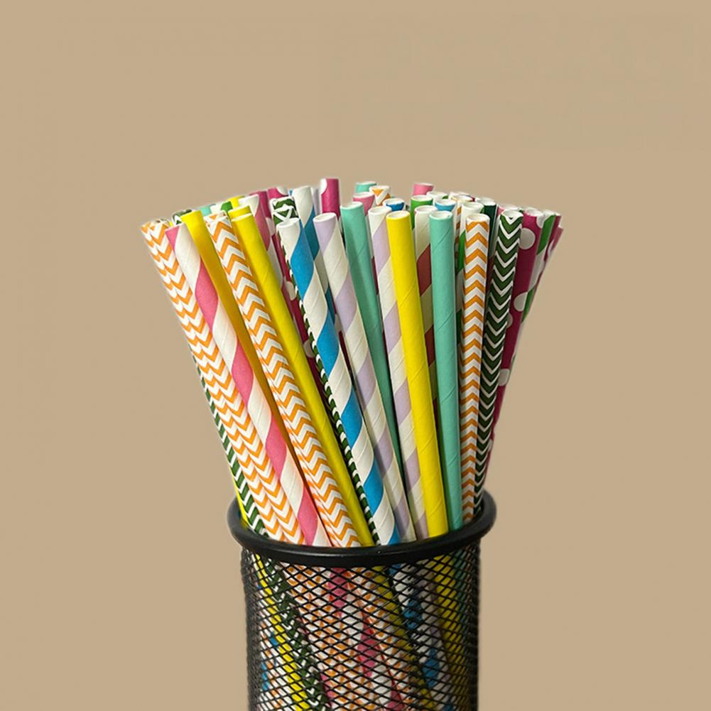 Paper Straw Color - Pailles jetables à rayures colorées, 100